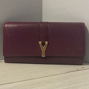 Yves Saint Laurent Deep Burgundy Y-Line Flap Leather Wallet